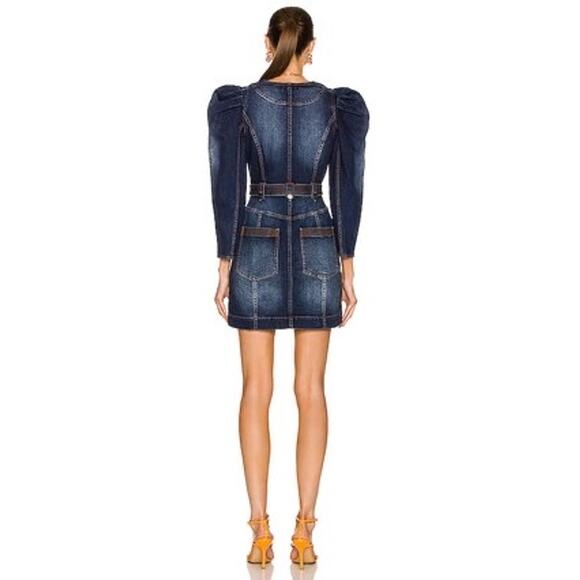 ULLA JOHNSON Cori Dress Dark Wash denim long puff sleeve romper size 4 - Picture 2 of 15